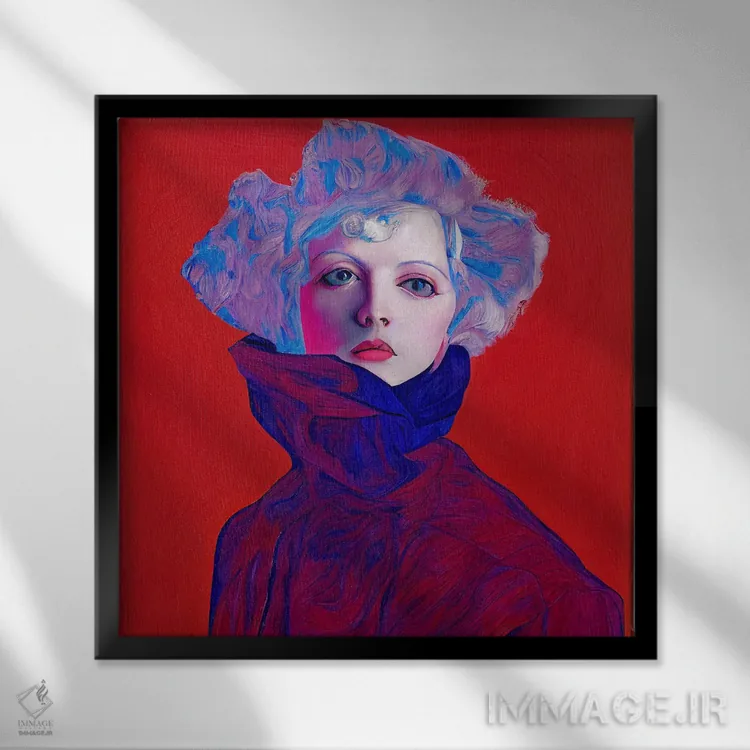 تابلو صورتی قرمز آبی (۲۰۲۲) اثر برین ویو کالت - نمای قابدار مشکی