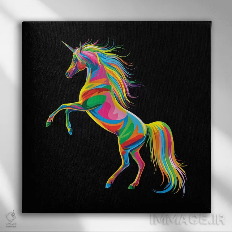 تابلو اسب تکشاخ (موجود افسانهای) اثر باب ویر - نمای روبهرو روی دیوار