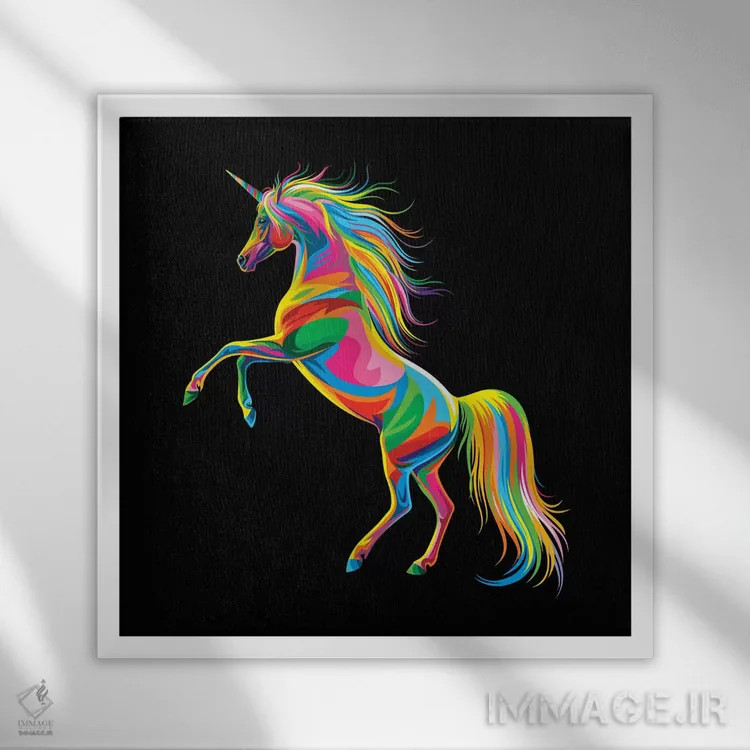 تابلو اسب تکشاخ (موجود افسانهای) اثر باب ویر - نمای قابدار سفید
