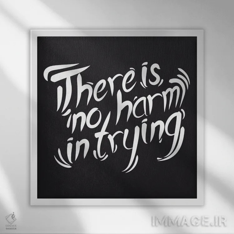 تابلو تلاشت هیچ ضرری ندارد I اثر فایو بای فایو کالکتیو - نمای قابدار سفید