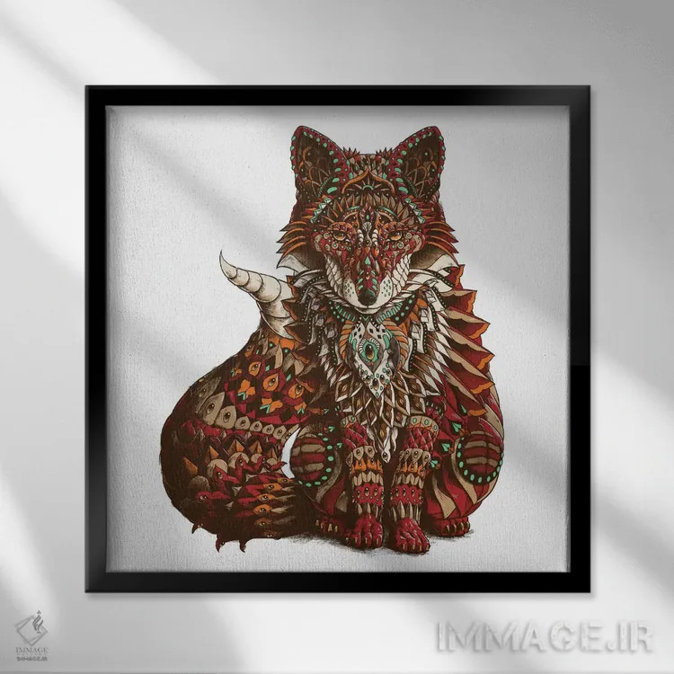 تابلو روباه قرمز رنگی II اثر بیوورکز - نمای قابدار مشکی