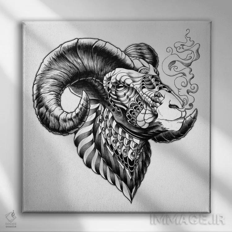 تابلو گوسفند شاخبزرگ اثر بیوورکز - نمای روبهرو روی دیوار