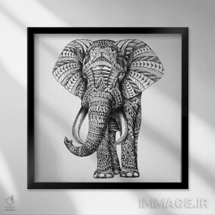 تابلو فیل تزیینی شماره ۱ اثر بیوورکز - نمای قابدار مشکی