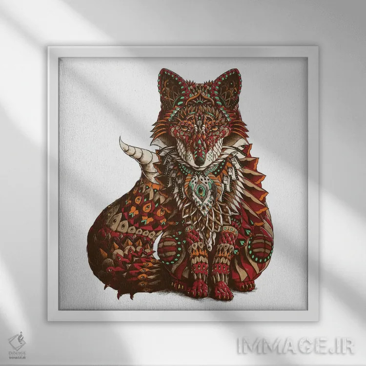 تابلو روباه قرمز رنگی II اثر بیوورکز - نمای قابدار سفید