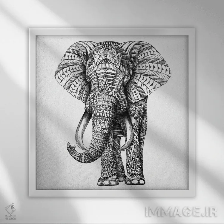 تابلو فیل تزیینی شماره ۱ اثر بیوورکز - نمای قابدار سفید
