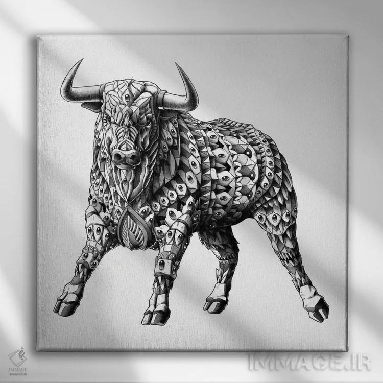 تابلو گاو خشمگین اثر بیوورکز - نمای روبهرو روی دیوار