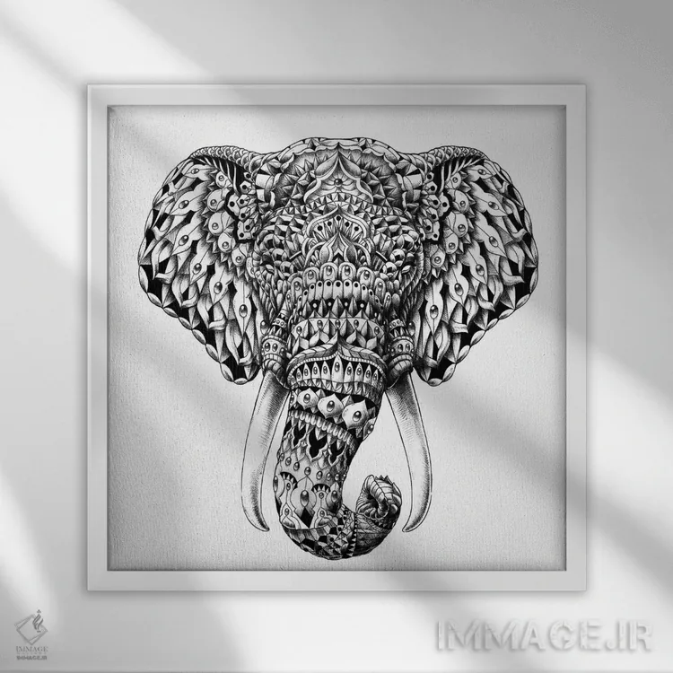 تابلو سر فیل تزیینی اثر بیوورکز - نمای قابدار سفید
