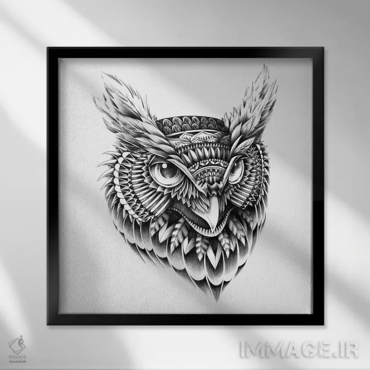 تابلو سر جغد تزیینی اثر بیوورکز - نمای قابدار مشکی