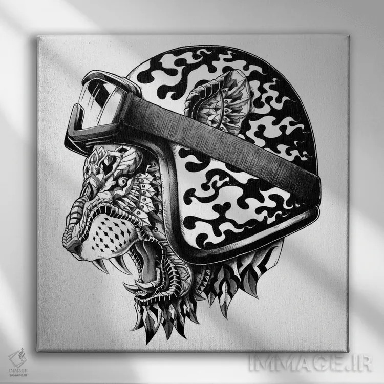 تابلو کلاهخود ببر اثر بیوورکز - نمای روبهرو روی دیوار