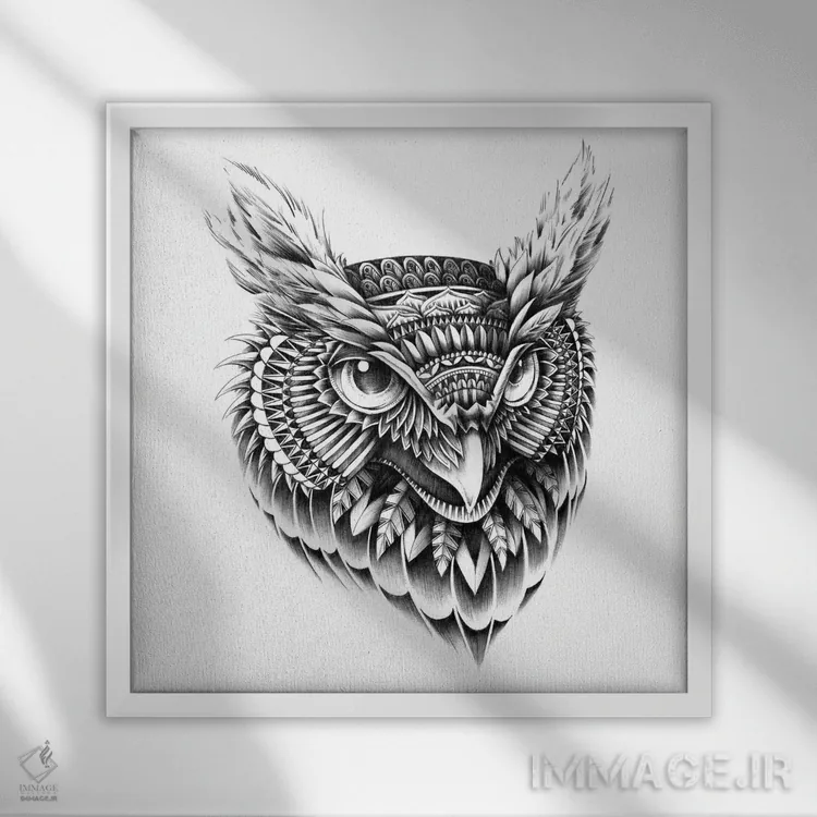 تابلو سر جغد تزیینی اثر بیوورکز - نمای قابدار سفید