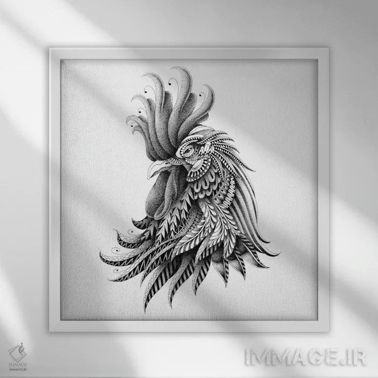 تابلو خروس تزیینی اثر بیوورکز - نمای قابدار سفید