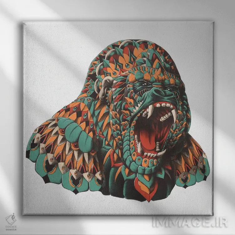 تابلو گوریل رنگی شماره ۳ اثر بیوورکز - نمای روبهرو روی دیوار