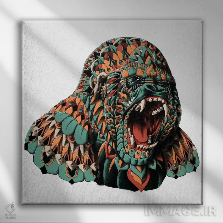 تابلو گوریل رنگی شماره ۲ اثر بیوورکز - نمای روبهرو روی دیوار