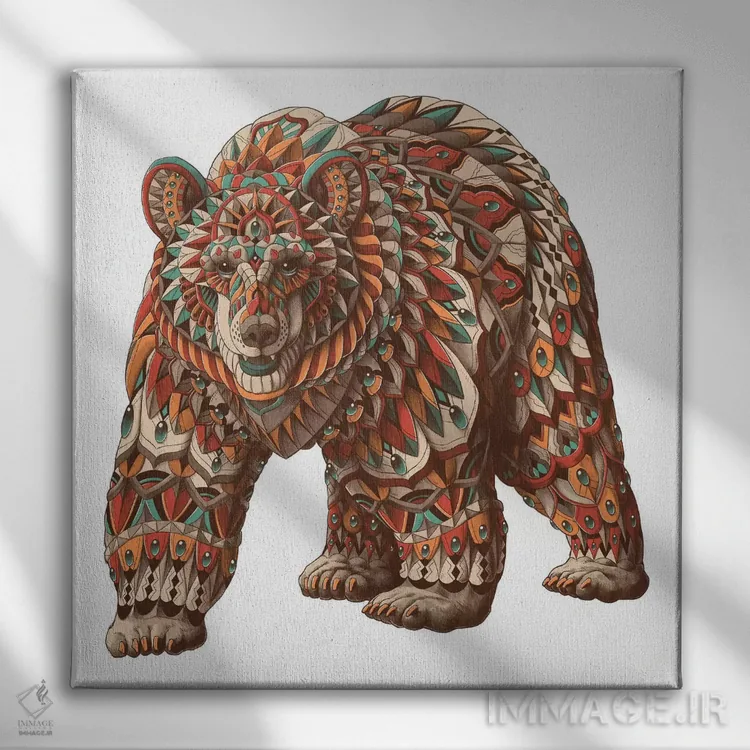 تابلو خرس گریزلی رنگی شماره ۱ اثر بیوورکز - نمای روبهرو روی دیوار