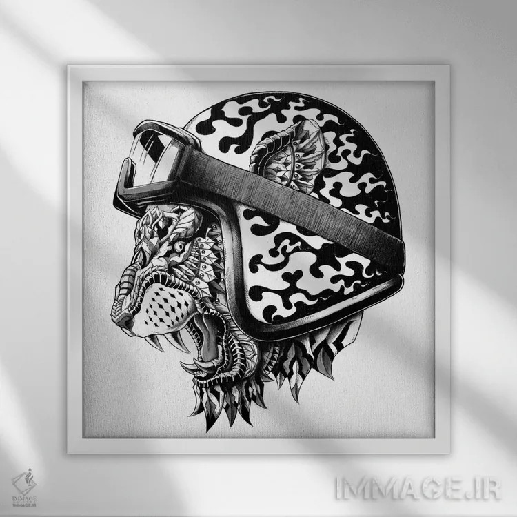 تابلو کلاهخود ببر اثر بیوورکز - نمای قابدار سفید