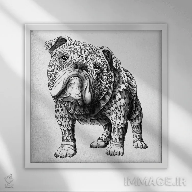 تابلو بولداگ انگلیسی اثر بیوورکز - نمای قابدار سفید