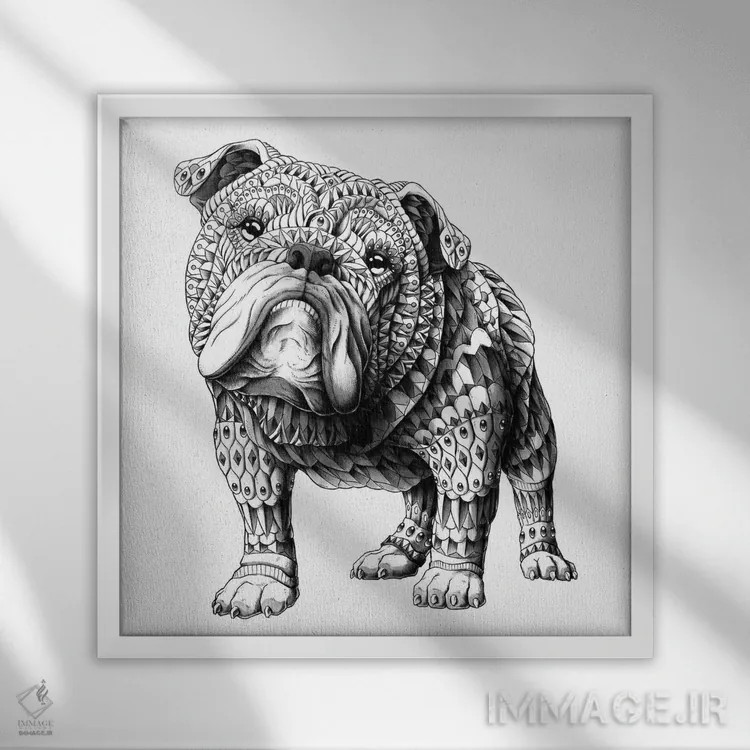 تابلو بولداگ انگلیسی اثر بیوورکز - نمای قابدار سفید