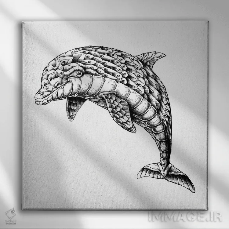 تابلو دلفین تزیینی اثر بیوورکز - نمای روبهرو روی دیوار