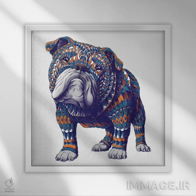 تابلو بولداگ انگلیسی رنگی شماره ۱ اثر بیوورکز - نمای قابدار سفید