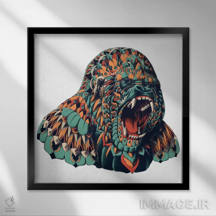 تابلو گوریل رنگی شماره ۱ اثر بیوورکز - نمای قابدار مشکی