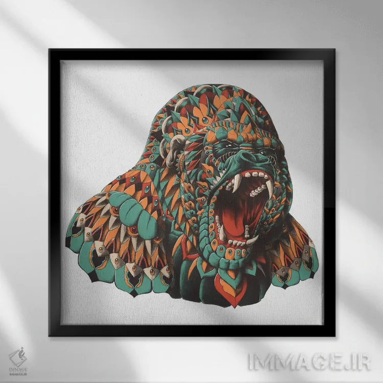 تابلو گوریل رنگی شماره ۳ اثر بیوورکز - نمای قابدار مشکی