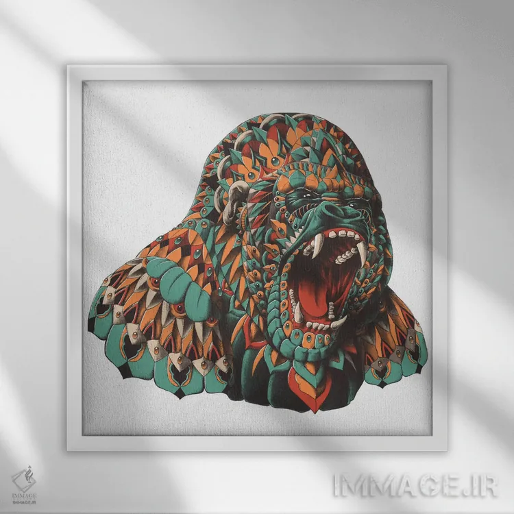 تابلو گوریل رنگی شماره ۳ اثر بیوورکز - نمای قابدار سفید