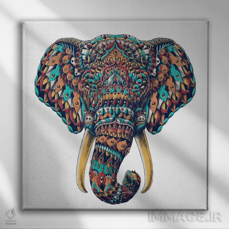 تابلو سر فیل تزیینی رنگی شماره ۱ اثر بیوورکز - نمای روبهرو روی دیوار