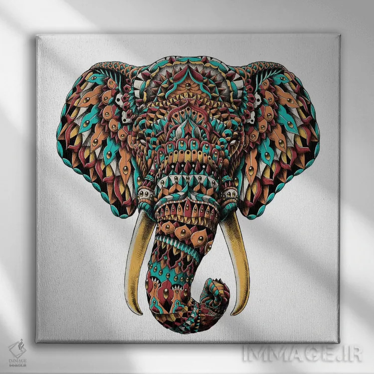 تابلو سر فیل تزیینی رنگی شماره ۲ اثر بیوورکز - نمای روبهرو روی دیوار