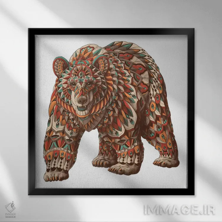 تابلو خرس گریزلی رنگی شماره ۱ اثر بیوورکز - نمای قابدار مشکی