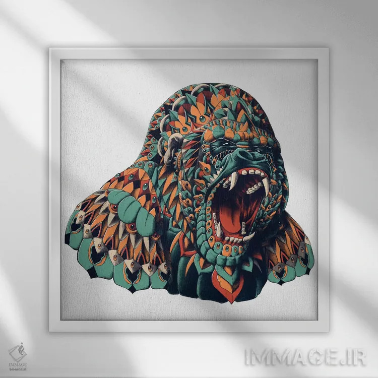 تابلو گوریل رنگی شماره ۱ اثر بیوورکز - نمای قابدار سفید