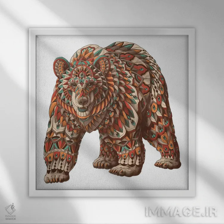 تابلو خرس گریزلی رنگی شماره ۱ اثر بیوورکز - نمای قابدار سفید