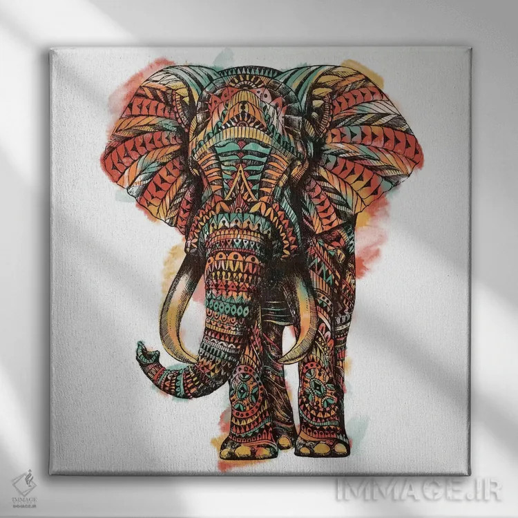تابلو فیل تزیینی شماره ۱ رنگی شماره ۱ اثر بیوورکز - نمای روبهرو روی دیوار