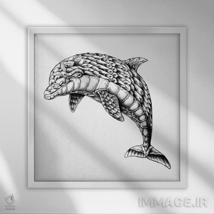 تابلو دلفین تزیینی اثر بیوورکز - نمای قابدار سفید