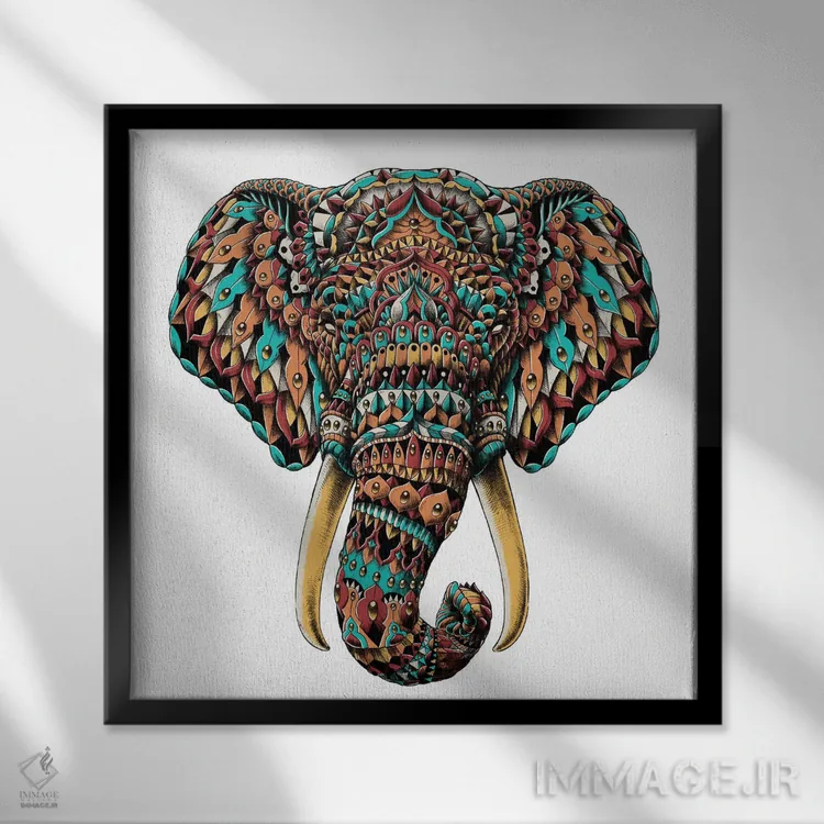 تابلو سر فیل تزیینی رنگی شماره ۲ اثر بیوورکز - نمای قابدار مشکی