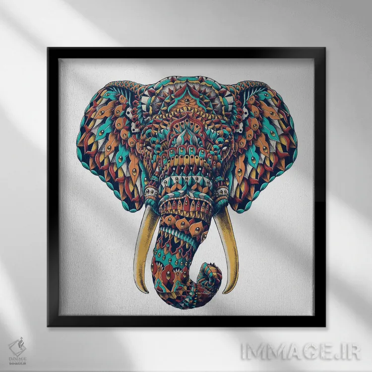 تابلو سر فیل تزیینی رنگی شماره ۱ اثر بیوورکز - نمای قابدار مشکی