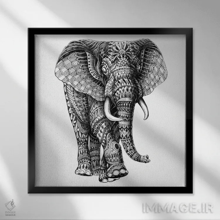 تابلو فیل تزیینی شماره ۳ اثر بیوورکز - نمای قابدار مشکی