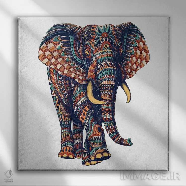 تابلو فیل تزیینی شماره ۳ رنگی شماره ۲ اثر بیوورکز - نمای روبهرو روی دیوار