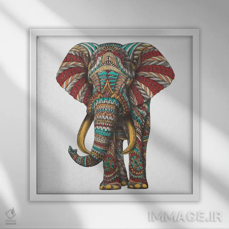 تابلو فیل تزیینی شماره ۱ رنگی شماره ۲ اثر بیوورکز - نمای قابدار سفید