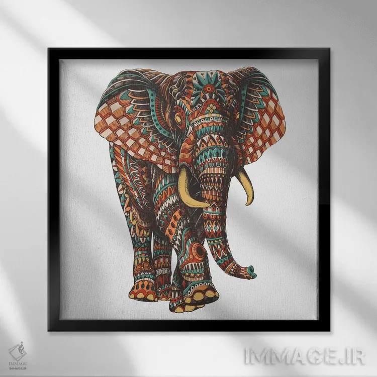 تابلو فیل تزیینی شماره ۳ رنگی شماره ۱ اثر بیوورکز - نمای قابدار مشکی