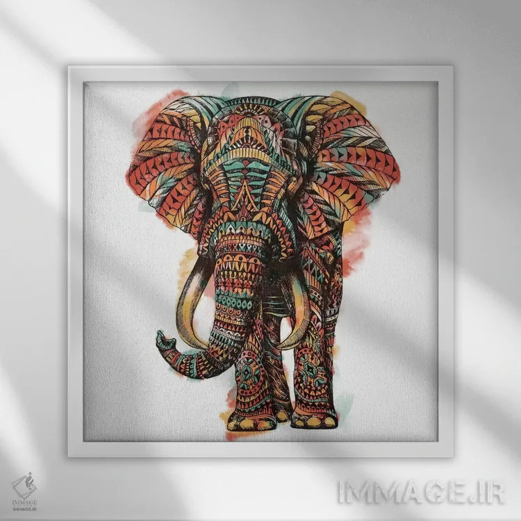 تابلو فیل تزیینی شماره ۱ رنگی شماره ۱ اثر بیوورکز - نمای قابدار سفید
