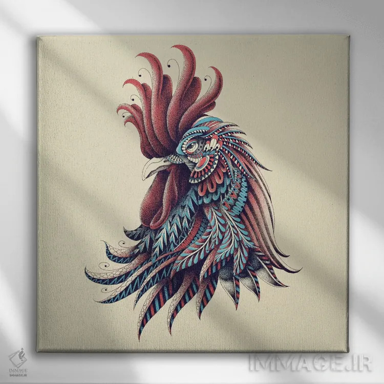 تابلو خروس تزیینی رنگی شماره ۱ اثر بیوورکز - نمای روبهرو روی دیوار