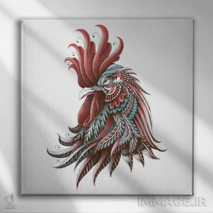 تابلو خروس تزیینی رنگی شماره ۲ اثر بیوورکز - نمای روبهرو روی دیوار