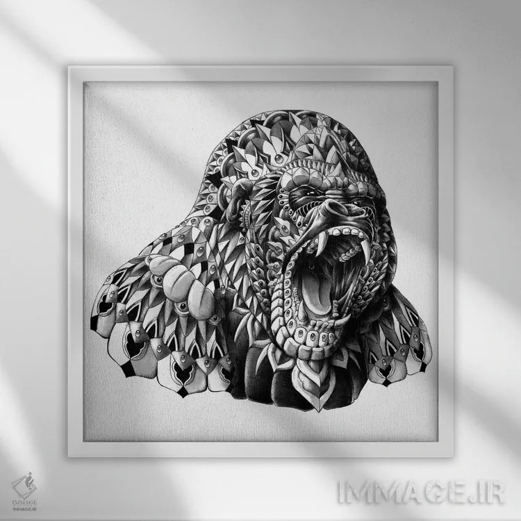 تابلو گوریل اثر بیوورکز - نمای قابدار سفید