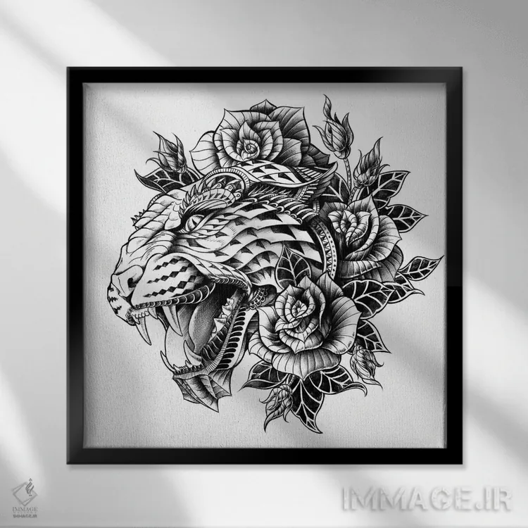 تابلو پلنگ تزیینی اثر بیوورکز - نمای قابدار مشکی