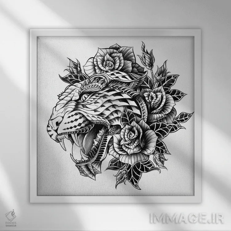 تابلو پلنگ تزیینی اثر بیوورکز - نمای قابدار سفید