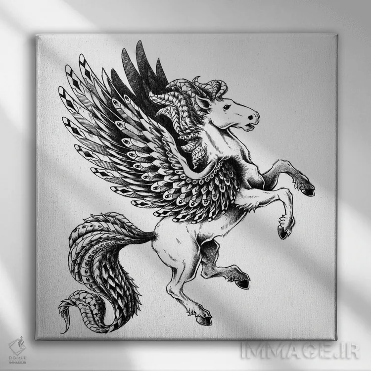تابلو پگاسوس (اسب اسطورهای بالدار) اثر بیوورکز - نمای روبهرو روی دیوار