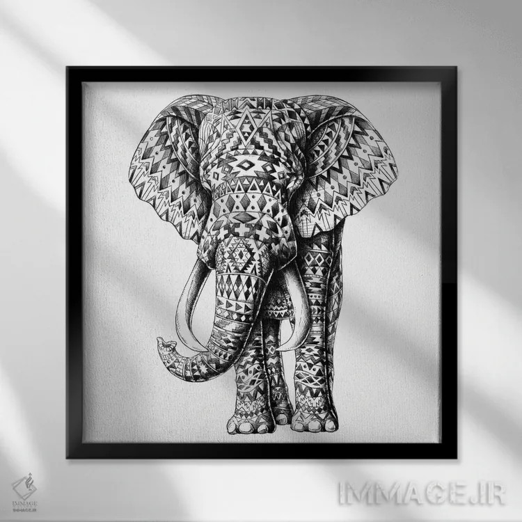 تابلو فیل قبیلهای تزیینی اثر بیوورکز - نمای قابدار مشکی