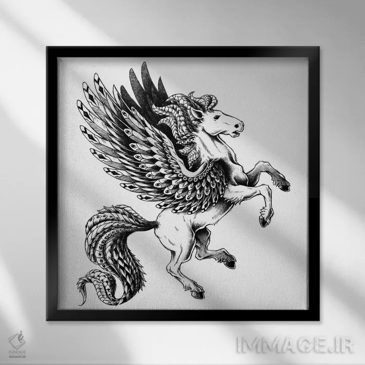 تابلو پگاسوس (اسب اسطورهای بالدار) اثر بیوورکز - نمای قابدار مشکی