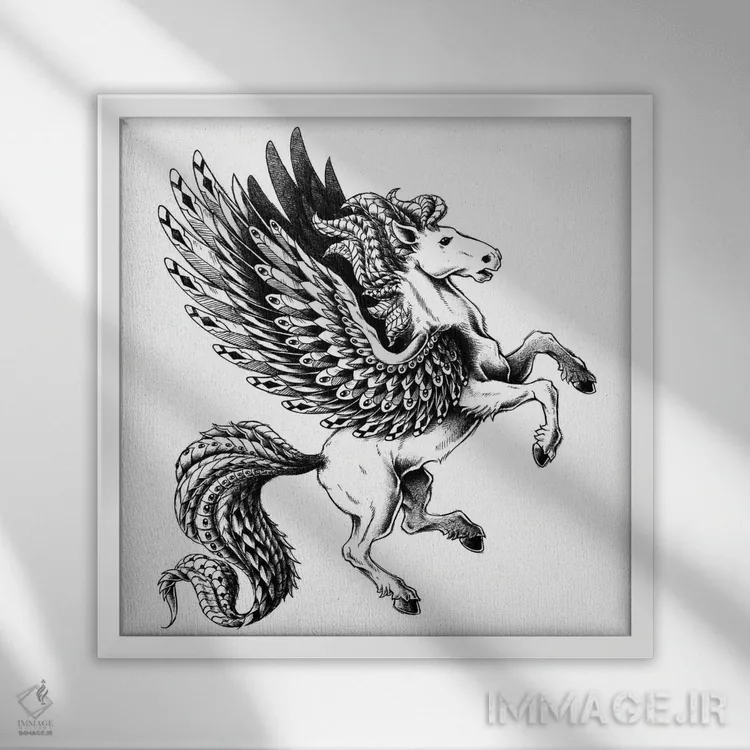 تابلو پگاسوس (اسب اسطورهای بالدار) اثر بیوورکز - نمای قابدار سفید