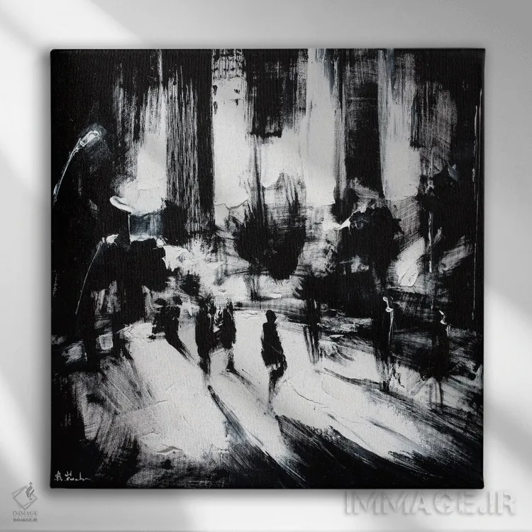 تابلو شهر انتزاعی سیاه و سفید I اثر بُژنا فوخس - نمای روبهرو روی دیوار